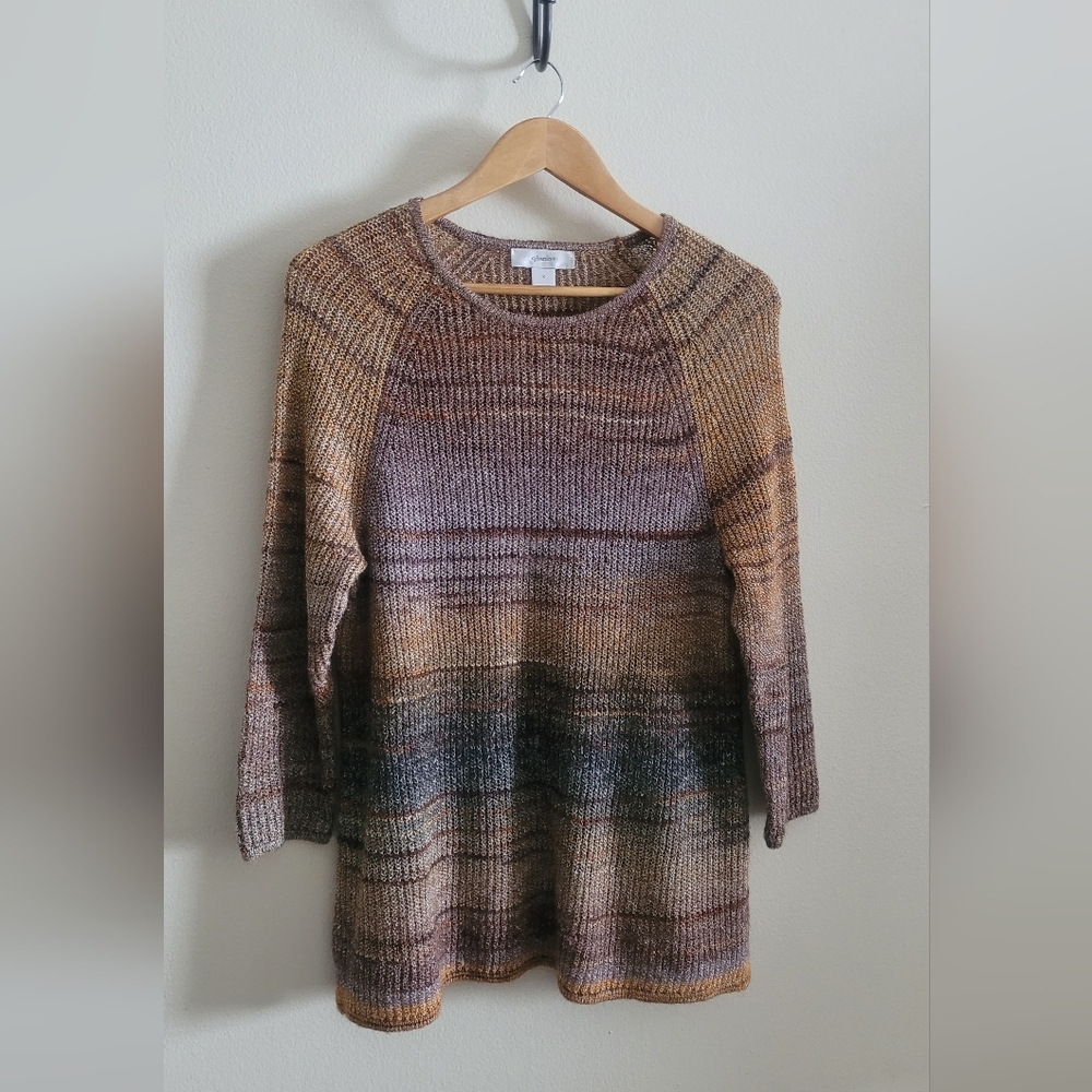 CJ Banks Loose Knit Multicolor Pullover Tunic Top, Women's Size X, Warm Colors